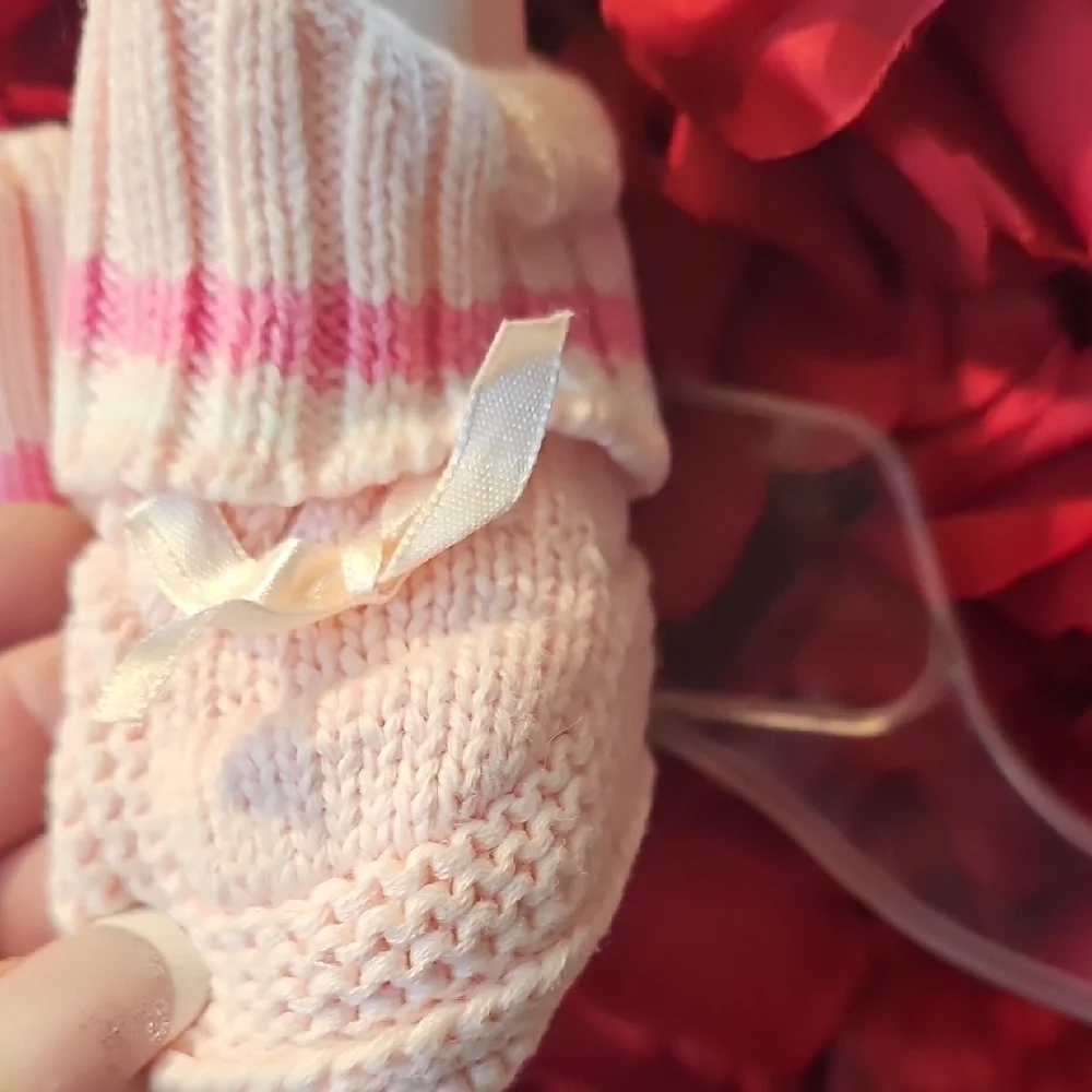 Baby Place Pink Baby Sweater Socks in Sheer Gift Bag Size 6-12 Months